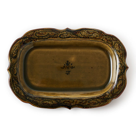 陶房遊　黄茶緑　輪花リム付長方深皿　商品画像2枚目